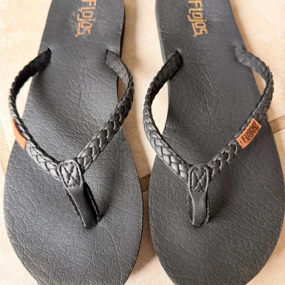 Flojos Black Braided Strap Flip Flops